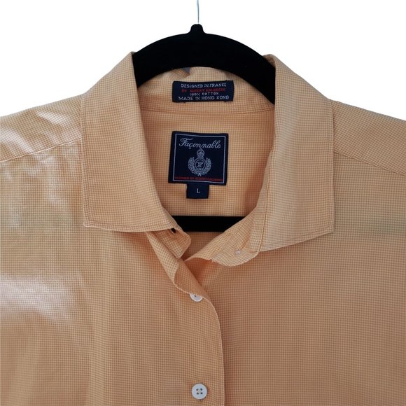 Faconnable Men's Shirt, Long Sleeve, Tiny Check, Light Orange/Tangerine, Sz L - Picture 2 of 9